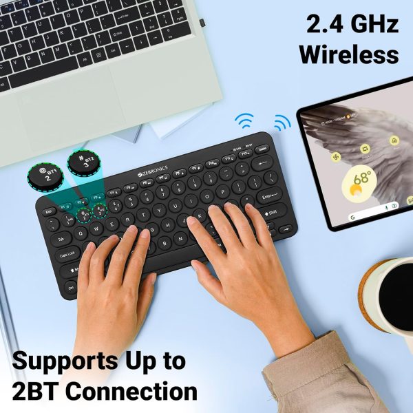 ZEBRONICS K4000MW Wireless Keyboard with 2 Bluetooth & 2.4 GHz Wireless Connection,78 Keys, Integrated Multimedia Keys,Minimalist Design,Compatible with Laptop/Desktop/Tablet/Smartphone