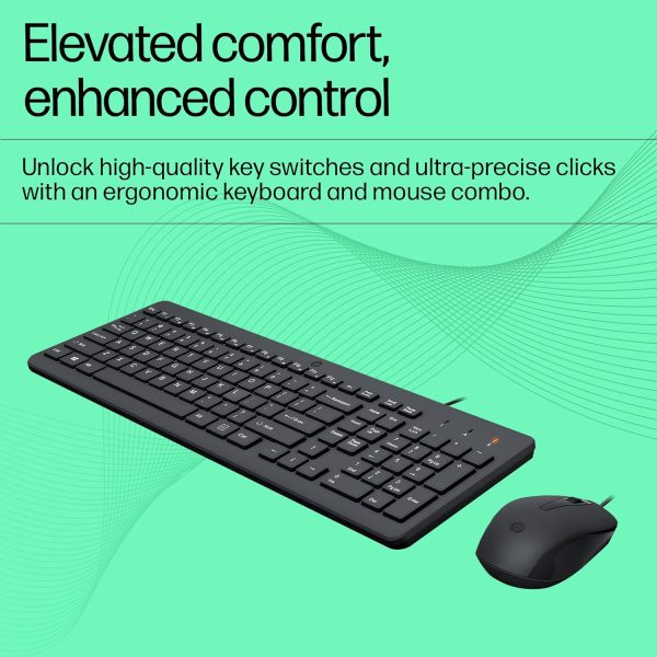 HP 150 Wired Keyboard and Mouse Combo with Instant USB Plug-and-Play Setup, 12 Shortcut Keys, 6° Adjustable Slope Keyboard and 1600 DPI Optical Sensor Mouse (3-Years Warranty, 240J7AA)