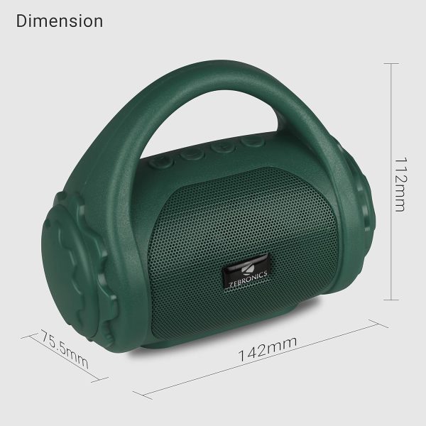 Zebronics ZEB-COUNTY 3W Wireless Bluetooth Portable Speaker With Supporting Carry Handle, USB, SD Card, AUX, FM & Call Function. (Green)