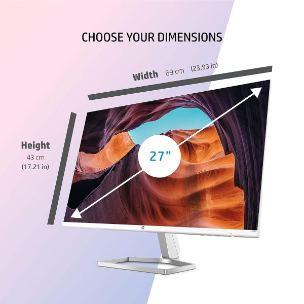 HP M27fwa 27-Inch(68.6cm) Eye safe Certified 1920 x 1080 pixels Full HD IPS 3-Sided Micro-Edge LED Monitor, 75Hz, AMD FreeSync with 1xVGA, 2xHDMI 1.4 Ports, 300 nits, in-Built Speakers, Silver