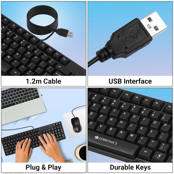 Zebronics Wired Keyboard and Mouse Combo with 104 Keys and a USB Mouse with 1200 DPI -JUDWAA 750