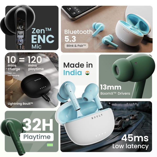 Boult Audio Newly Launched W20 Truly Wireless in Ear Earbuds with 35H Playtime, Zen™ ENC Mic, 45ms Low Latency, 13mm Bass Drivers, Type-C Fast Charging, Made in India, IPX5 ear buds TWS (Space Black)