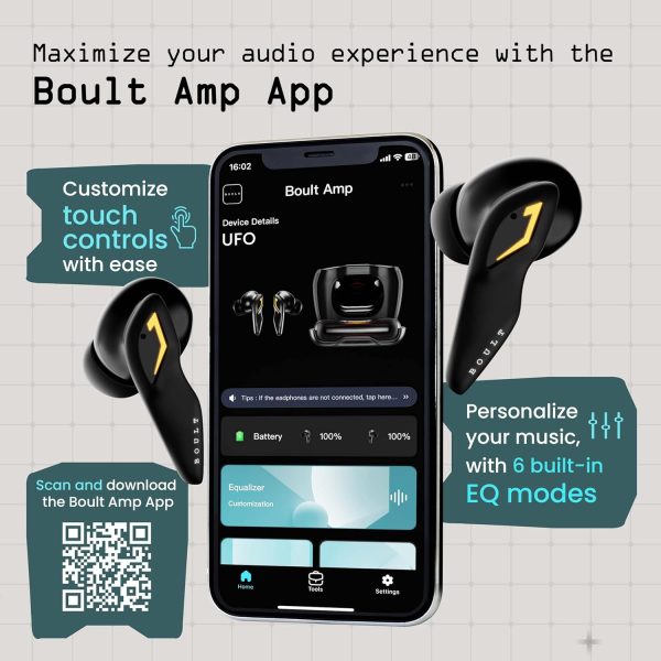 Boult Audio UFO Truly Wireless in Ear Earbuds with 48H Playtime, Built-in App Support, 45ms Low Latency Gaming, 4 Mics ENC, Breathing LEDs, 13mm Bass Drivers Ear buds TWS, Made in India (Black Gloss)