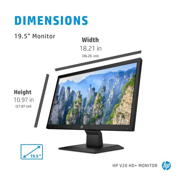 HP V20 19.5 inch(49.53 cm) Monitor HD+1600 x 900 Pixels Anti-Glare; Low Blue Light Mode, HDMI; VGA, 5ms Response time,VESA Mount, 2.81kg (1H848AA)