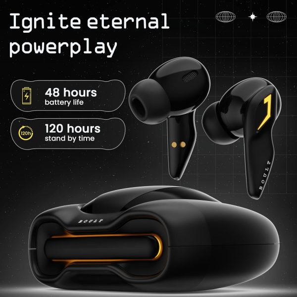 Boult Audio UFO Truly Wireless in Ear Earbuds with 48H Playtime, Built-in App Support, 45ms Low Latency Gaming, 4 Mics ENC, Breathing LEDs, 13mm Bass Drivers Ear buds TWS, Made in India (Black Gloss)