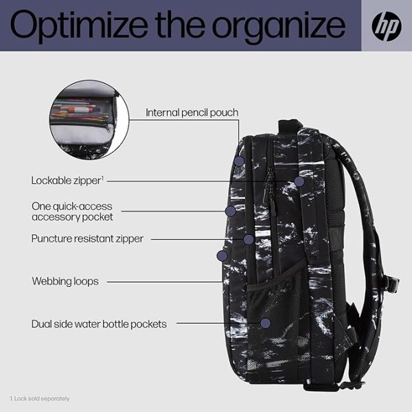 HP Campus XL Marble Stone Backpack,16-inch laptop compartment,Hand wash and air dry, Water resistant, 20L capacity,extra-padded floating laptop pocket,Lockable zipper,7J592AA