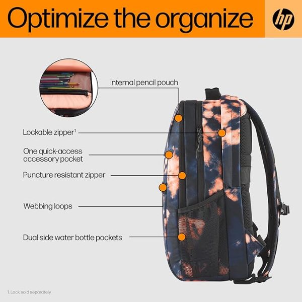 HP Campus XL Tie Dye Backpack/Tie-Dye Pattern/Backpacks/Lockable zippers; Puncture-proof zippers; Padded laptop pocket/Water resistant