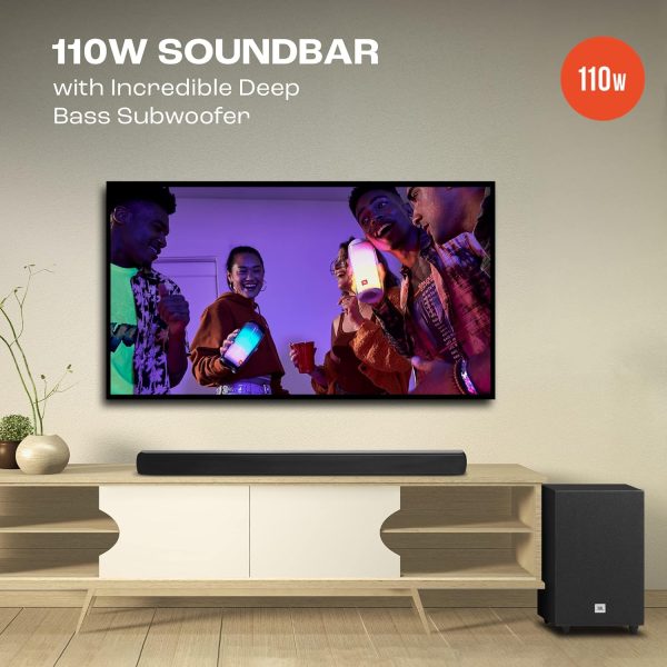 JBL Cinema SB241, Dolby Digital Soundbar with Wired Subwoofer for Extra Deep Bass, 2.1 Channel Home Theatre with Remote, HDMI ARC, Bluetooth & Optical Connectivity (110W)