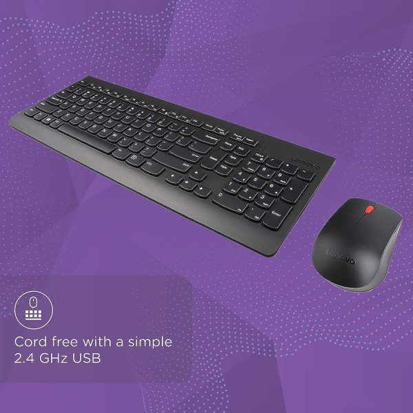 Lenovo 510 Wireless Keyboard and Mouse Set, 2.4 GHz Nano USB Receiver, Full Size, Island Key Design, Left or Right Hand, 1200 DPI Optical Mouse, GX30N81775, Black