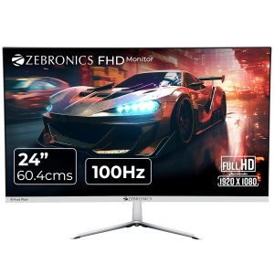 ZEBRONICS A24FHD LED Monitor, 24 inch (60.96cm), 250 nits, 100Hz, Slim Design, FHD, 1080p, Wall Mountable, HDMI, VGA, Ultra Slim Bezel, Metal stand, Built-in Speakers