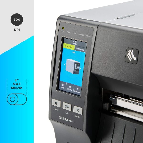 ZEBRA ZT411 Thermal Transfer Industrial Printer 300 dpi Print Width 4 Inches Features Serial, USB, Ethernet, and Bluetooth Connectivity ZT41143-T010000Z