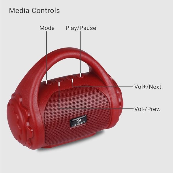 Zebronics ZEB-COUNTY 3W Wireless Bluetooth Portable Speaker With Supporting Carry Handle, USB, SD Card, AUX, FM & Call Function (Red)