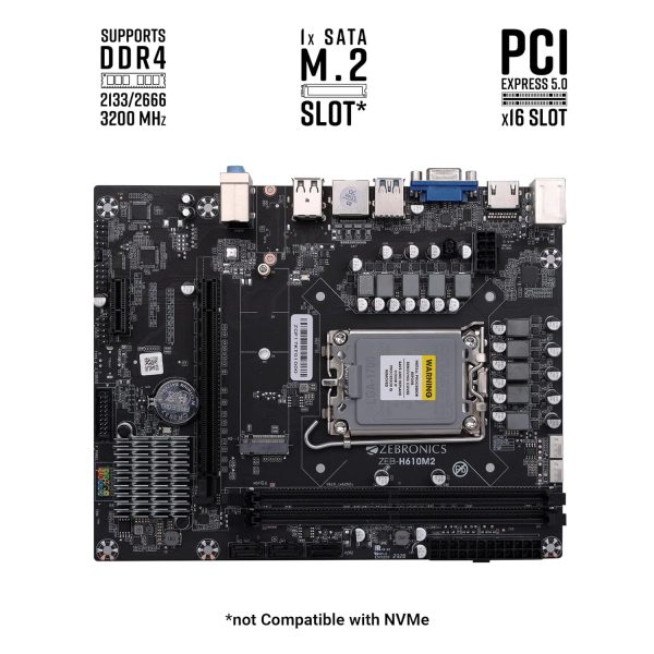 ZEBRONICS H610M2 Micro-ATX Motherboard for LGA 1700 Socket, Supports Intel 12th & 13th Generation Processors, M.2 Slot, 5.1 Audio, DDR4 3200 MHz, Ports (RJ45 | SATA | USB 3.0 | HDMI)