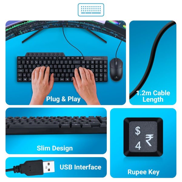 ZEBRONICS JUDWAA 555 USB Multimedia Keyboard & Mouse Combo, 114 Keys, 9 Dedicated Hotkeys, Slim Design, Plug & Play, ₹ Rupee Key, Compatible with PC & Laptop