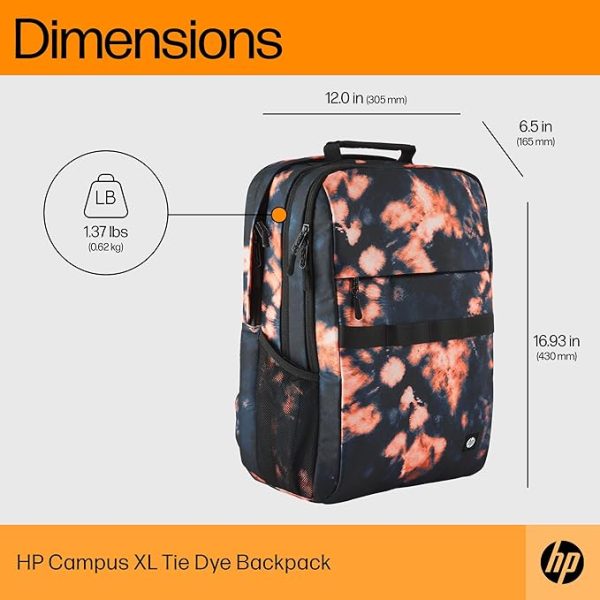 HP Campus XL Tie Dye Backpack/Tie-Dye Pattern/Backpacks/Lockable zippers; Puncture-proof zippers; Padded laptop pocket/Water resistant