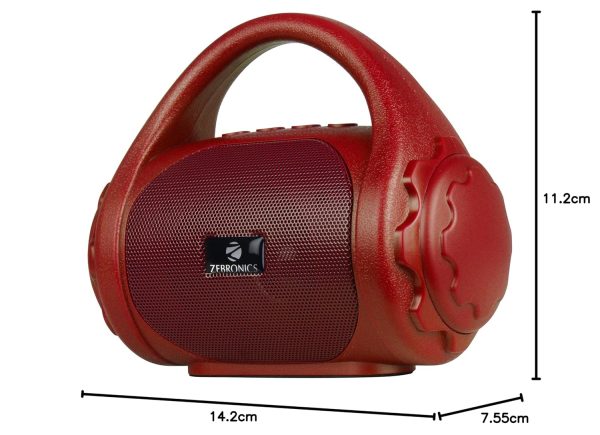 Zebronics ZEB-COUNTY 3W Wireless Bluetooth Portable Speaker With Supporting Carry Handle, USB, SD Card, AUX, FM & Call Function (Red)