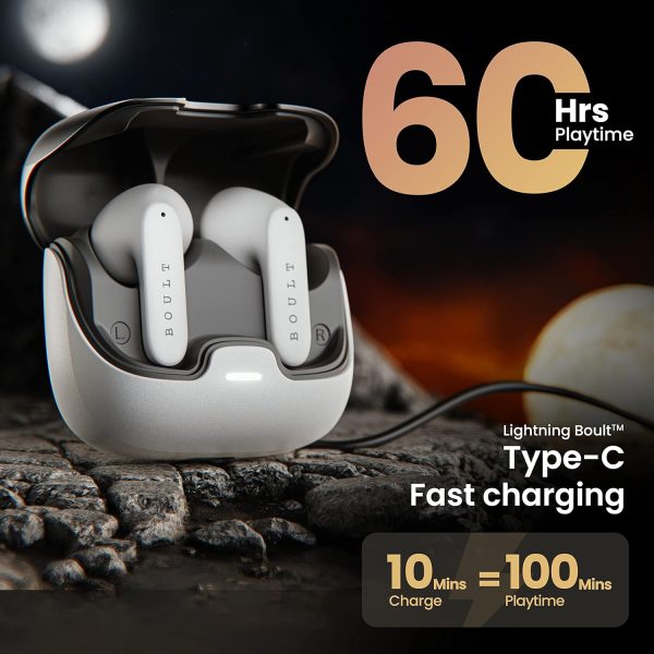 Boult Audio Z40 True Wireless in Ear Earbuds with 60H Playtime, Zen™ ENC Mic, Low Latency Gaming, Type-C Fast Charging, Made in India, 10mm Rich Bass Drivers, IPX5, Bluetooth 5.3 Ear Buds TWS (White)