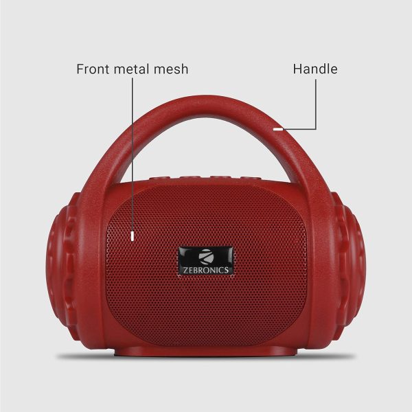 Zebronics ZEB-COUNTY 3W Wireless Bluetooth Portable Speaker With Supporting Carry Handle, USB, SD Card, AUX, FM & Call Function (Red)