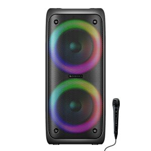 ZEBRONICS BARREL 200 Bluetooth 5.0 portable speaker with 40W RMS, TWS, Wired Mic, Karaoke, RGB Lights, Mobile holder, Dual 6.5" drivers, Carry handle and Built-in rechargeable battery