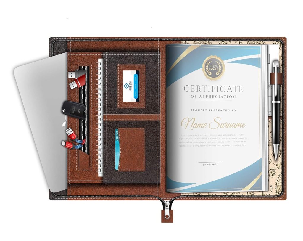 FEDUS Multipurpose Leatherette Professional File Folders for Certificates,Documents Holder,Document Bag, Portfolio, Executive File Legal Size Documents Holder with 20 Leafs (FILE FOLDER BROWN)