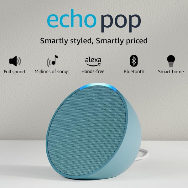 Echo Pop| Smart speaker with Alexa and Bluetooth| Loud sound, balanced bass, crisp vocals| Green