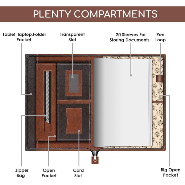 FEDUS Multipurpose Leatherette Professional File Folders for Certificates,Documents Holder,Document Bag, Portfolio, Executive File Legal Size Documents Holder with 20 Leafs (FILE FOLDER BROWN)