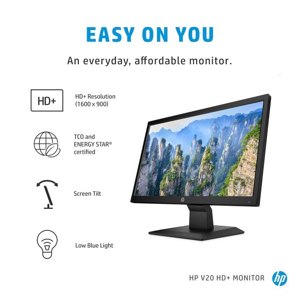 HP V20 19.5 inch(49.53 cm) Monitor HD+1600 x 900 Pixels Anti-Glare; Low Blue Light Mode, HDMI; VGA, 5ms Response time,VESA Mount, 2.81kg (1H848AA)