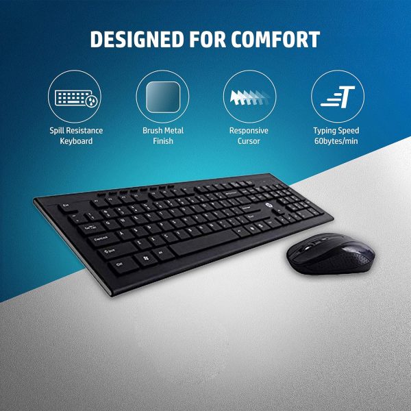 HP USB Wireless Spill Resistance Keyboard and Mouse Set with 10m Working Range 2.4G Wireless Technology / 3 Years Warranty (4SC12PA), Black