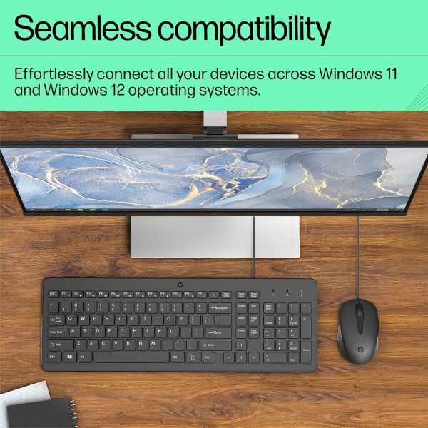 HP 150 Wired Keyboard and Mouse Combo with Instant USB Plug-and-Play Setup, 12 Shortcut Keys, 6° Adjustable Slope Keyboard and 1600 DPI Optical Sensor Mouse (3-Years Warranty, 240J7AA)