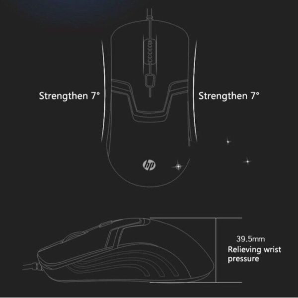 HP M100 USB Wired Gaming Optical Mouse with LED Backlight and Adjustable 1000/1600 DPI Settings, 3 Buttons and Press Life Up to 5 Million Clicks, 1 Year Warranty (3DR60PA, Black)