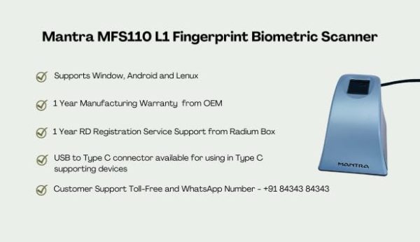 Mantra MFS 110 L1 Biometric Single Fingerprint Scanner | Aadhaar Authentication Device | Latest Updated RD Service | High Securety and Fast scanning | Reliable and Durable