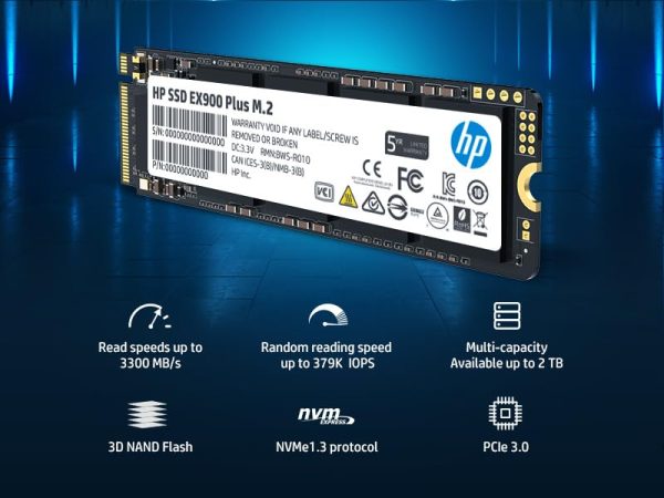 HP EX900 Plus 512GB NVMe SSD - GEN 3.0 X 4 PCIe 8Gb/s 3D NAND M.2 Cache Internal Solid State Drive Up to 2000 MB/s - 35M33AA#ACJ with 5 Year Warranty