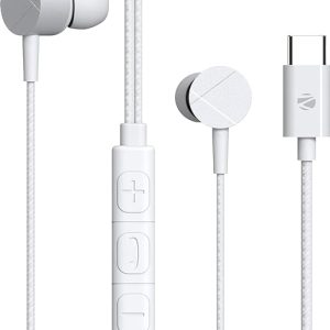 ZEBRONICS Zeb-Buds C2 in Ear Type C Wired Earphones with Mic, Braided 1.2 Metre Cable, Metallic Design, 10mm Drivers, in Line Mic & Volume Controller (White)