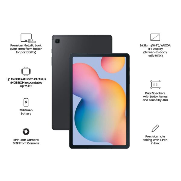 Samsung Galaxy Tab S6 Lite 26.31 cm (10.4 inch), S-Pen in Box, Slim and Light, Dolby Atmos Sound, 4 GB RAM, 64 GB ROM, Wi-Fi Tablet, Gray Upto INR 5000 Bank Discount