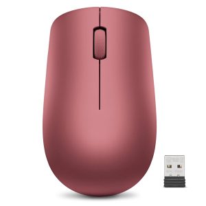 Lenovo 530 Wireless Mouse (Cherry Red): Ambidextrous, Ergonomic Mouse, Up to 8 Million clicks for Left and Right Buttons, Optical Sensor 1200 DPI, 2.4 GHz Wireless Technology via Nano USB Receiver