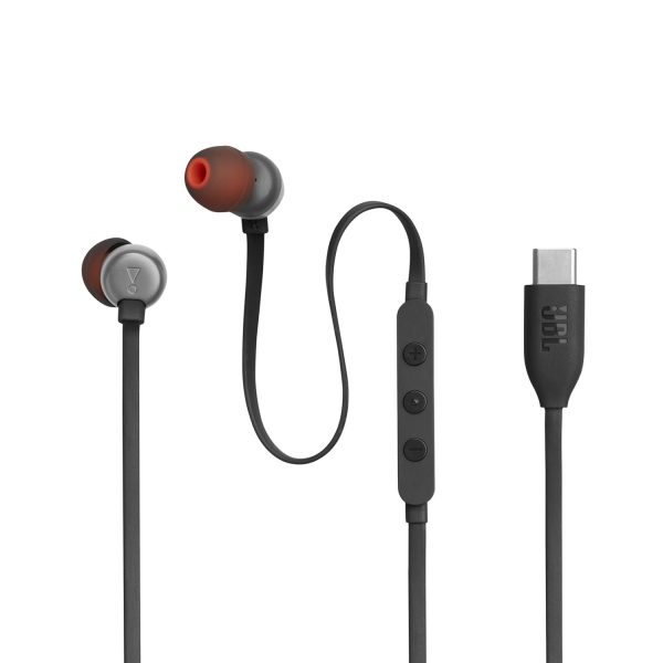 JBL Tune 310 Wired in-Ear Type C Headphones, Hi-Res Audio with Digital-to-Analog Converter, 3-Button EQ Preset Remote with Microphone, Tangle-Free Flat Cable, Compatible with USB-C Devices (Black)