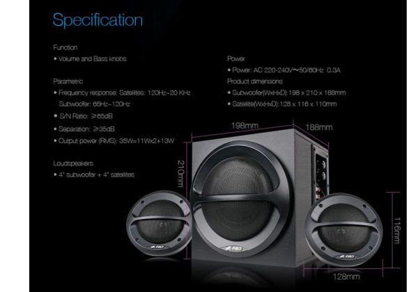 F&D A110 70 W 2.1 Channel Wired Multimedia Speakers | Subwoofer Satellite Speaker | Wired Desktop Speakers | Home Theatre | Extra Bass | Speakers for Laptop & Pc | Mobile Connectivity