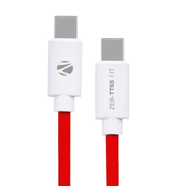 ZEBRONICS TT65 Type C - Type C Cable, 65 Watts PD, Rapid Charging, Charge & Sync, 1 Meter, Compatible with iPhone 15 | Samsung | OnePlus | Xiaomi | Realme | Oppo