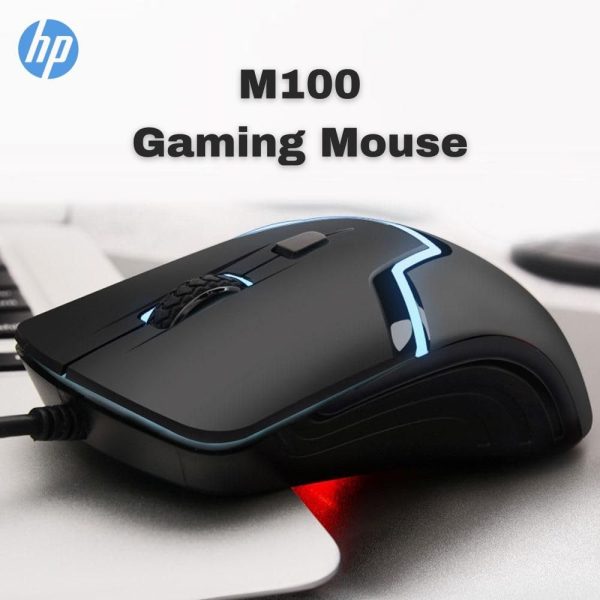 HP M100 USB Wired Gaming Optical Mouse with LED Backlight and Adjustable 1000/1600 DPI Settings, 3 Buttons and Press Life Up to 5 Million Clicks, 1 Year Warranty (3DR60PA, Black)