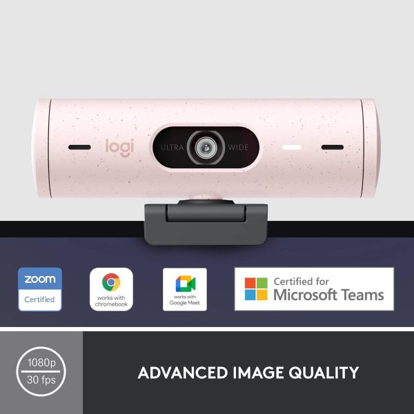 Logitech Brio 500 Full Hd Webcam with Auto Light Correction, Show Mode, Dual Noise Reduction Mics, Webcam Privacy Cover, Works with Microsoft Teams, Google Meet, Zoom, USB-C Cable - Rose - Digital