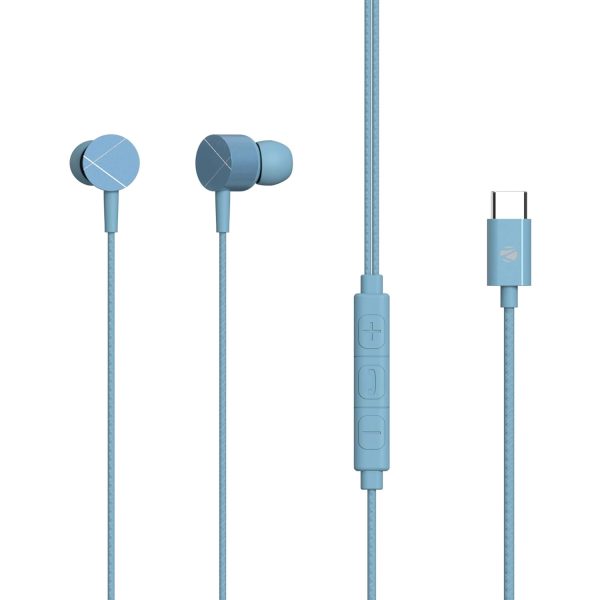 ZEBRONICS Zeb Buds C2 in Ear Type C Wired Earphones with Mic, Braided 1.2 Metre Cable, Metallic Design, 10mm Drivers, in Line Mic & Volume Controller (Blue)