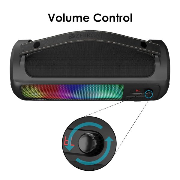 ZEBRONICS Rocket 500 20W output, Portable wireless speaker with Bluetooth, TWS, 15h Backup, FM radio, USB, AUX, 6.3mm wired Mic support, RGB Lights, Detachable Carry Strap