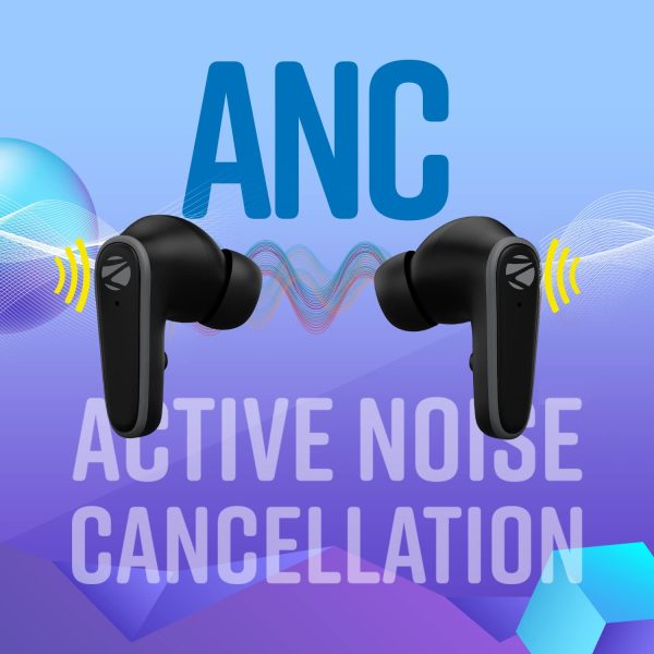 ZEBRONICS PODS 1 Wireless TWS Earbuds with Powerful ANC, ENC Calling, Gaming Mode, 28 Hours Backup, Bluetooth 5.2, Voice Assistant Support, Splash Proof, Flash Connect & Type C Charging