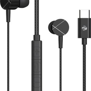 ZEBRONICS Zeb-Buds C2 in Ear Type C Wired Earphones with Mic, Braided 1.2 Metre Cable, Metallic Design, 10mm Drivers, in Line Mic & Volume Controller (Black)