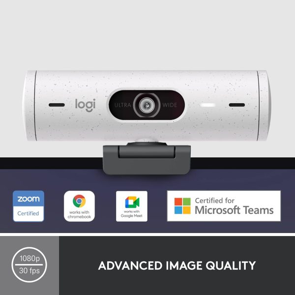 Logitech Brio 500 Full Hd Webcam with Auto Light Correction, Show Mode, Dual Noise Reduction Mics, Webcam Privacy Cover, Works with Microsoft Teams, Google Meet, Zoom, USB-C Cable - White - Optical