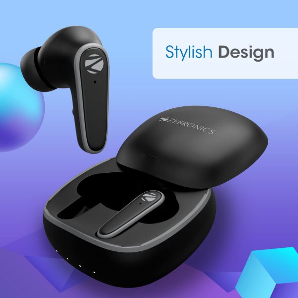 ZEBRONICS PODS 1 Wireless TWS Earbuds with Powerful ANC, ENC Calling, Gaming Mode, 28 Hours Backup, Bluetooth 5.2, Voice Assistant Support, Splash Proof, Flash Connect & Type C Charging