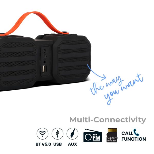 ZEBRONICS Newly Launched Sound Feast 51 Wireless Bluetooth 14W Rugged Finish Portable Speaker with Supporting Dual Drivers, Handy Strap, USB, SD Card, AUX, FM, TWS & Call Function(Black)