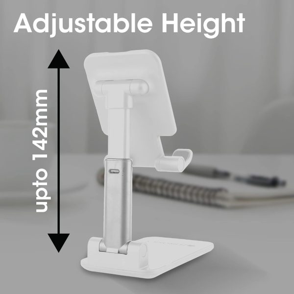 ZEBRONICS MS100 Mobile Holder with Adjustable Height, 130° Angle tilt, Foldable Design, Anti Skid Base, Soft Resting pad, Lightweight and Handy Structure (White)