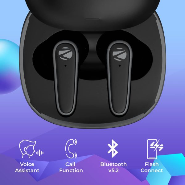 ZEBRONICS PODS 1 Wireless TWS Earbuds with Powerful ANC, ENC Calling, Gaming Mode, 28 Hours Backup, Bluetooth 5.2, Voice Assistant Support, Splash Proof, Flash Connect & Type C Charging