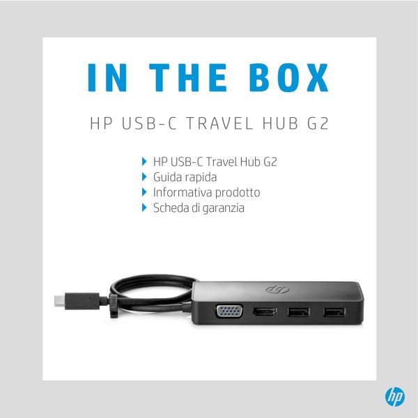 Hp USB-C Travel Hub G2 Hub with Two USB Ports for Your Accessories and Hdmi Or Vga for an External Display. Black